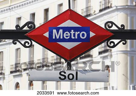 Stock Image - Entrance To Sol Metro Station; Puerta Del Sol Madrid Spain. Fotosearch