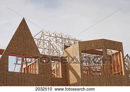 Front View Of New Home Construction During Framing Stage; St. Albert Alberta Canada View Large Photo Image Stock Image - Front View Of New Home Construction During Framing Stage; St. Albert Alberta Canada. Fotosearch