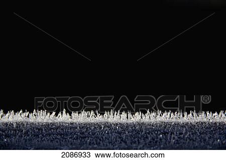 Stock Image - Frost covered grass against a black background; cambridge united kingdom. Fotosearch