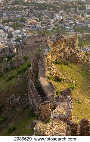 Stock Photo - High angle view of amer fort; jaipur rajasthan india. Fotosearch