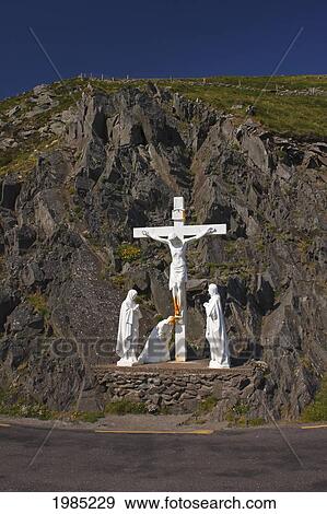 Stock Photo - Holy Cross On The Side Of The Narrow Road Around Slea Head On The Dingle Peninsula; County Kerry Ireland. Fotosearch