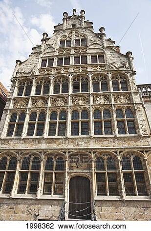 Stock Image - House Along The Graslei; Ghent Oost-Vlaanderen Belgium. Fotosearch
