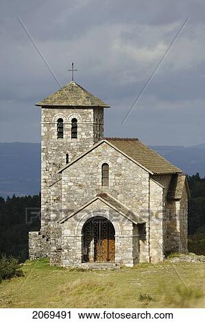 Stock Image - La Chapelle Saint Ferreol Overlooking The Valley Of Saint Stapin; Montagne Noire Tarn Midi Pyrenees France. Fotosearch