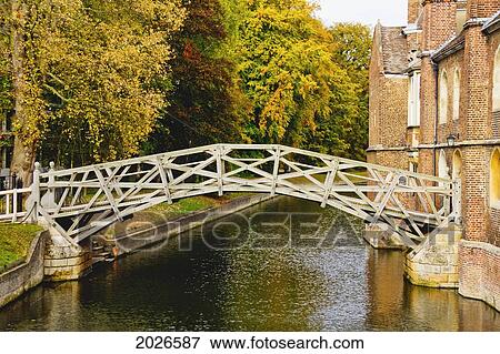 Stock Photo - Mathematical Bridge At Queens' College At The University Of Cambridge; Cambridge England. Fotosearch