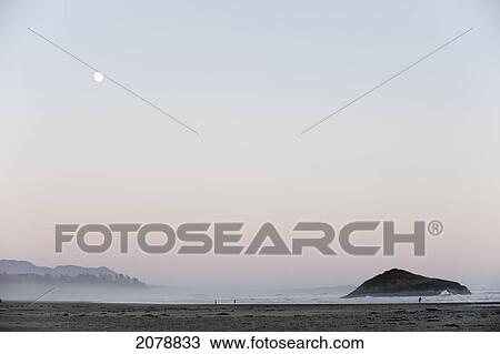 Stock Image - Mist on the beach at sunset; tofino british columbia canada. Fotosearch