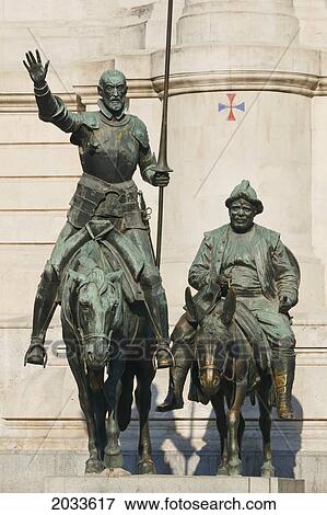 Monuments To Cervantes In Plaza De Espana (Don Quijote Riding His Horse Rocinante And Sancho Panza Riding His Donkey); Madrid Spain View Large Photo Image Stock Photo - Monuments To Cervantes In Plaza De Espana (Don Quijote Riding His Horse Rocinante And Sancho Panza Riding His Donkey); Madrid Spain. Fotosearch