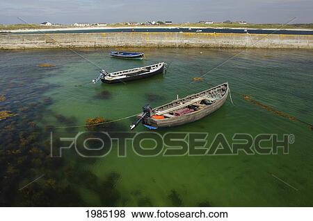 Stock Photo - Moored Boats By Bunowen Pier In The Connemara Region; County Galway Ireland. Fotosearch
