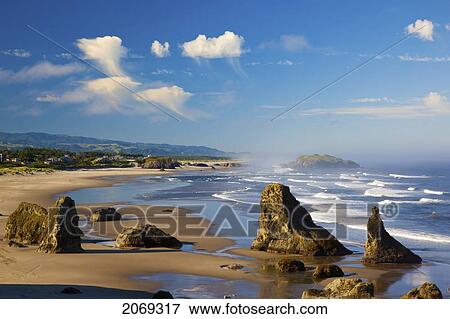 Stock Photo - Morning Light Adds Beauty To Rock Formations At Bandon State Park; Oregon United States Of America. Fotosearch