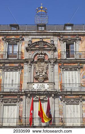 Murals On The Facade Of Plaza Mayor; Madrid Spain View Large Photo Image Stock Photo - Murals On The Facade Of Plaza Mayor; Madrid Spain. Fotosearch