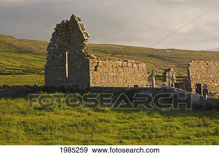 Stock Photo - Old Church Ruins And Graveyard In The Burren Region; Fanore County Clare Ireland. Fotosearch
