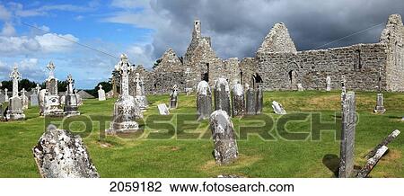 Stock Image - Old Monastery And Cemetery; Clonmacnoise County Offaly Ireland. Fotosearch