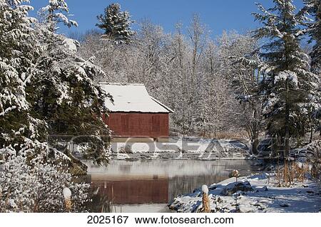 Stock Photo - Old Power Station Building In Winter; Quebec Canada. Fotosearch
