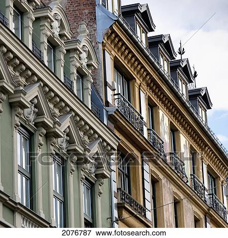 Ornate facade on colourful buildings; oslo norway View Large Photo Image Stock Photo - Ornate facade on colourful buildings; oslo norway. Fotosearch