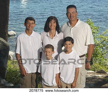 Portait of a family of five; lake tahoe california united states of america View Large Photo Image Stock Photography - Portait of a family of five; lake tahoe california united states of america. Fotosearch