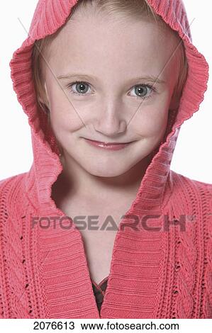 Portrait of a girl with a pink sweater wearing the hood; troutdale oregon united states of america View Large Photo Image Stock Image - Portrait of a girl with a pink sweater wearing the hood; troutdale oregon united states of america. Fotosearch