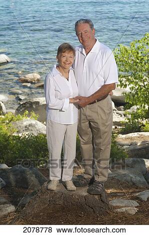 Portrait of senior couple; lake tahoe california united states of america View Large Photo Image Stock Photo - Portrait of senior couple; lake tahoe california united states of america. Fotosearch