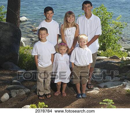 Portrait of six children; lake tahoe california united states of america View Large Photo Image Picture - Portrait of six children; lake tahoe california united states of america. Fotosearch