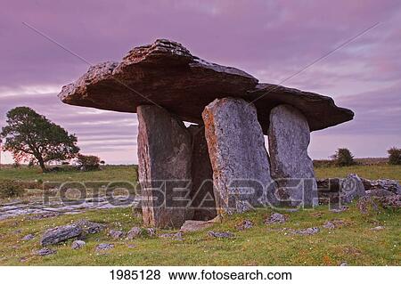 Stock Photo - Poulnabrone Portal Dolmen In The Burren Region; County Clare Ireland. Fotosearch