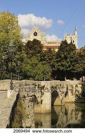Puentecillas A Reformed Roman Bridge In The 16Th Century Built Over The River Carrion With Cathedral Of Palencia In Background; Palencia Castile-Leon Spain View Large Photo Image Picture - Puentecillas A Reformed Roman Bridge In The 16Th Century Built Over The River Carrion With Cathedral Of Palencia In Background; Palencia Castile-Leon Spain. Fotosearch