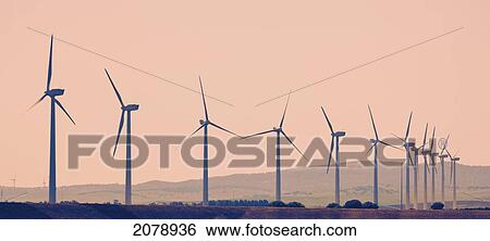 Stock Photograph - Row of wind turbines; tarifa cadiz province spain. Fotosearch