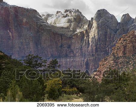 Rugged Cliffs In Zion National Park; Utah United States Of America View Large Photo Image Stock Photography - Rugged Cliffs In Zion National Park; Utah United States Of America. Fotosearch