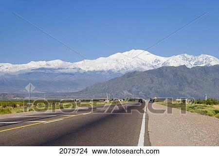 Ruta 7 The Precordillera And The Andes Outside Mendoza; Argentina View Large Photo Image Picture - Ruta 7 The Precordillera And The Andes Outside Mendoza; Argentina. Fotosearch