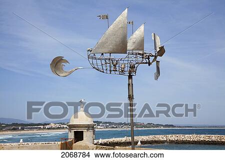 Picture - Sculpture Of A Sailboat Along The Coast; Lagos Algarve Portugal. Fotosearch