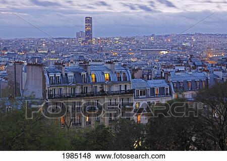 Skyline Of Paris At Dusk Seen From Montmartre In France; Paris France View Large Photo Image Stock Photo - Skyline Of Paris At Dusk Seen From Montmartre In France; Paris France. Fotosearch