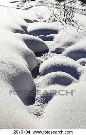 Snow covered creek with rounded contoured banks; alberta canada View Large Photo Image Picture - Snow covered creek with rounded contoured banks; alberta canada. Fotosearch