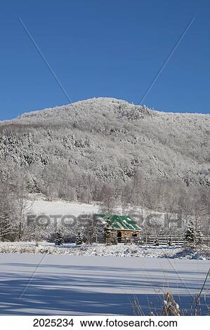 Snow Covered Trees On A Mountain And A Stable With A Green Roof; Iron Hill Quebec Canada View Large Photo Image Picture - Snow Covered Trees On A Mountain And A Stable With A Green Roof; Iron Hill Quebec Canada. Fotosearch