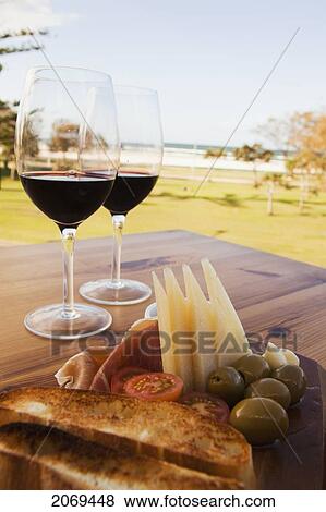 Stock Photo - Spanish Tapas And Wine; Kirra Gold Coast Queensland Australia. Fotosearch