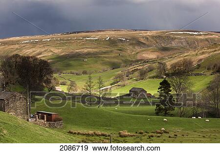Stock Photo - Storm clouds over rolling hills; swaledale england. Fotosearch