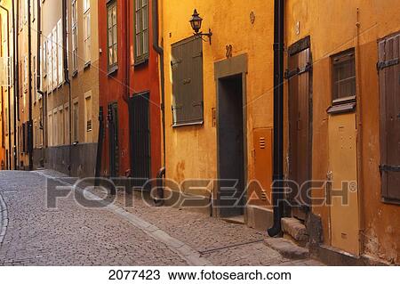 Street with colourful buildings in the old town; stockholm sweden View Large Photo Image Stock Image - Street with colourful buildings in the old town; stockholm sweden. Fotosearch