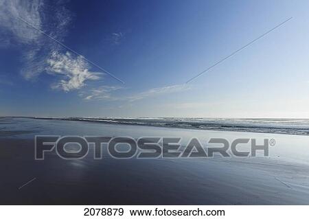 Sunlight reflected on the wet sand of nye beach; newport oregon united states of america View Large Photo Image Stock Photo - Sunlight reflected on the wet sand of nye beach; newport oregon united states of america. Fotosearch