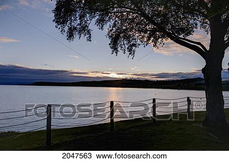 Sunset Over A Lake; Taupo New Zealand View Large Photo Image Stock Image - Sunset Over A Lake; Taupo New Zealand. Fotosearch
