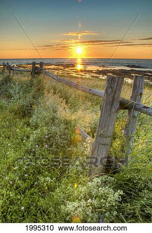 Sunset Over Water And A Fence Along The Shoreline; La Martre Quebec Canada View Large Photo Image Stock Image - Sunset Over Water And A Fence Along The Shoreline; La Martre Quebec Canada. Fotosearch