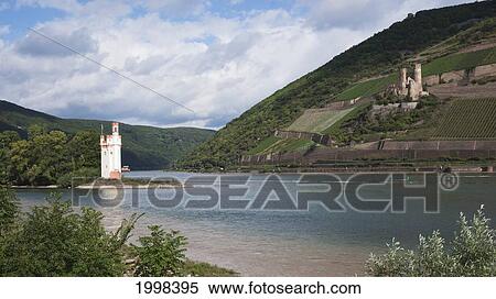 Stock Photography - The Mouse Tower Mauseturm And Ehrenfels Castle; Bingem Am Rhein Rhineland-Palatinate Germany. Fotosearch