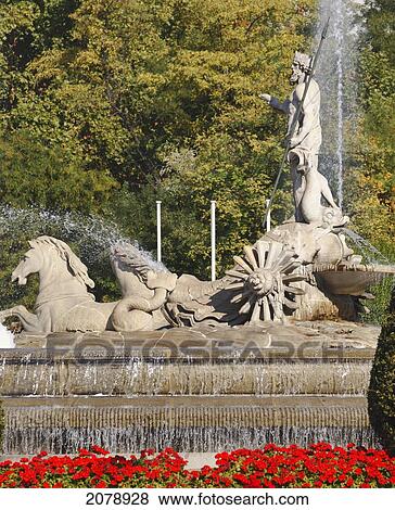 The neptune fountain in plaza de canovas del castillo; madrid spain View Large Photo Image Stock Photo - The neptune fountain in plaza de canovas del castillo; madrid spain. Fotosearch