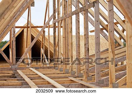 Stock Photo - Truss On Second Storey Of New Home Construction During Framing Stage; St. Albert Alberta Canada. Fotosearch
