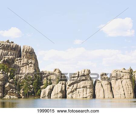 Stock Photography - Unique Rock Formations Along The Shoreline Of Sylvan Lake; Black Hills Minnesota United States Of America. Fotosearch