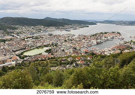 View of bergen from floyen mountain; bergen norway View Large Photo Image Stock Photo - View of bergen from floyen mountain; bergen norway. Fotosearch