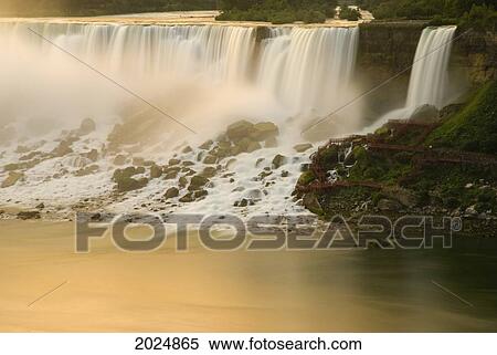 Waterfall In Golden Sunrise Light; Niagara Falls Ontario Canada View Large Photo Image Stock Photography - Waterfall In Golden Sunrise Light; Niagara Falls Ontario Canada. Fotosearch