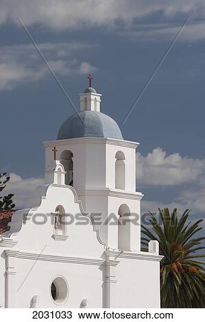 White Church Steeple With Blue Sky And Clouds; Oceanside California United States Of America View Large Photo Image Stock Image - White Church Steeple With Blue Sky And Clouds; Oceanside California United States Of America. Fotosearch