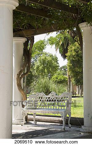 White Iron Bench In The Shade; Mendoza Argentina View Large Photo Image Stock Image - White Iron Bench In The Shade; Mendoza Argentina. Fotosearch