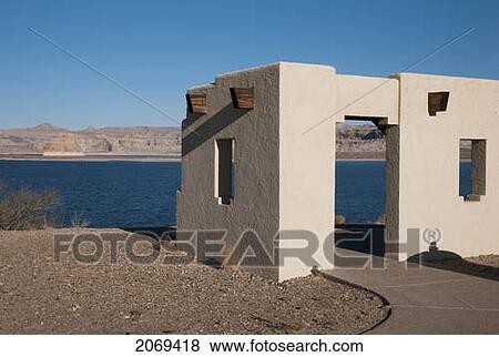 Stock Photo - White Structure On The Shore Of Lake Powell; Arizona United States Of America. Fotosearch