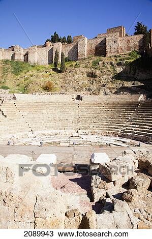 Stock Image - Alcazaba and the amphitheatre; malaga, andalusia, spain. Fotosearch