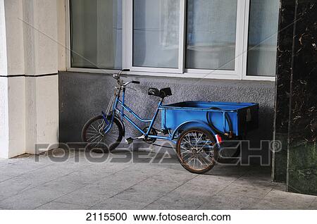 Blue tricycle with container on the back; beijing china View Large Photo Image Stock Image - Blue tricycle with container on the back; beijing china. Fotosearch