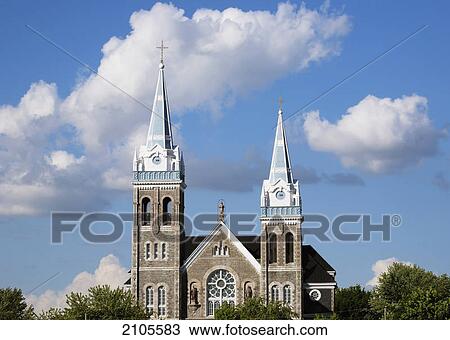 Church building with a bell tower and clock tower; farnham quebec canada View Large Photo Image Stock Image - Church building with a bell tower and clock tower; farnham quebec canada. Fotosearch
