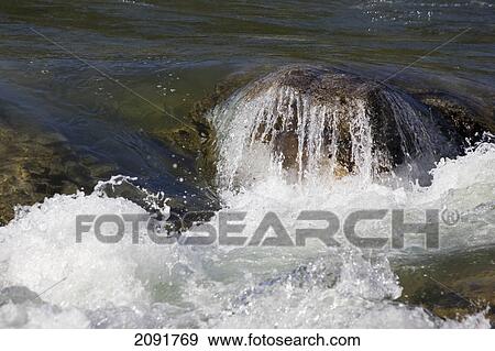 Stock Photo - Close up of rushing mountain river flowing over rocks in kananaskis provincial park; alberta, canada. Fotosearch