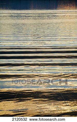 Stock Image - Detail of waves in a lake reflecting the warm glow of the sunset; calgary alberta canada. Fotosearch